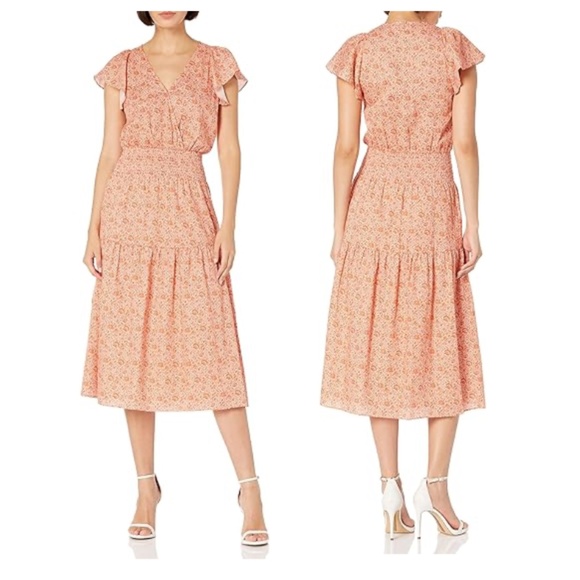 Parker Women Dress Orange Floral Print Cotton Peasant Tiered Sleeveless Midi - Picture 2 of 14